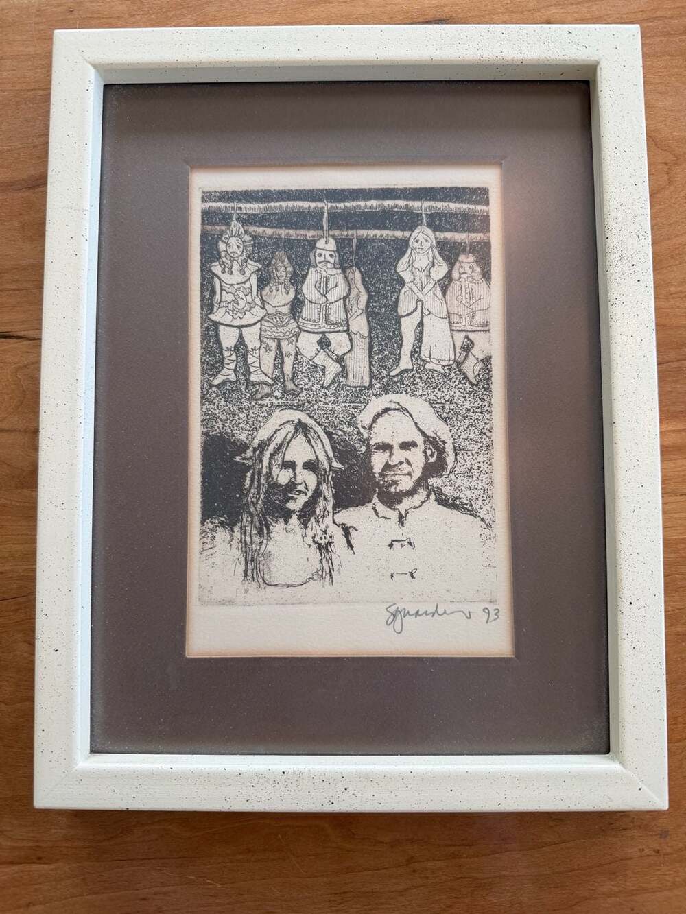 Sguancher 1993 Original Etching Art Print Framed Puppetry and‎ Portrait